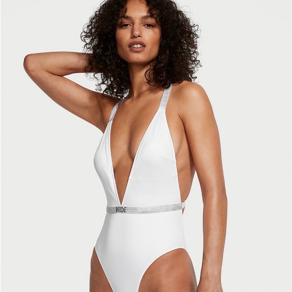 Victoria's Secret White One-Piece Swimsuit with Silver Accents
